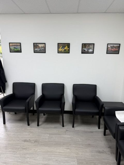 The waiting area inside North West Driving Academy, with seating for students and parents